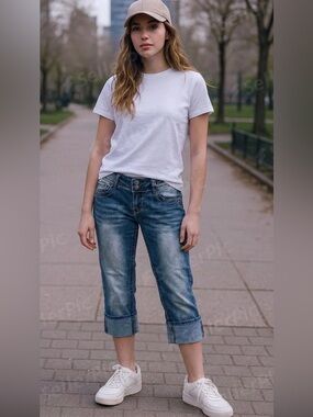 Angels Blue Cropped Roll-Cuff Jeans Y2K